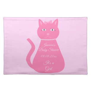 Pretty Pink Baby Girl Cat Custom Baby Shower Cloth Placemat