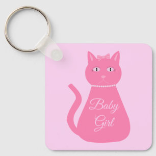 Pretty Pink Baby Girl Cat Custom Baby Shower Favor Keychain