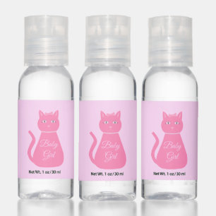 Pretty Pink Baby Girl Cat Custom Baby Shower Hand Sanitizer