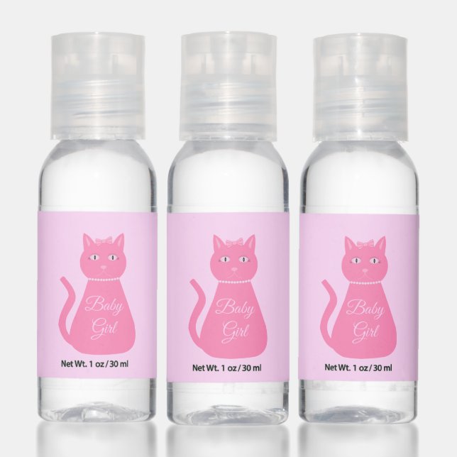 Pretty Pink Baby Girl Cat Custom Baby Shower Hand Sanitizer (Set)