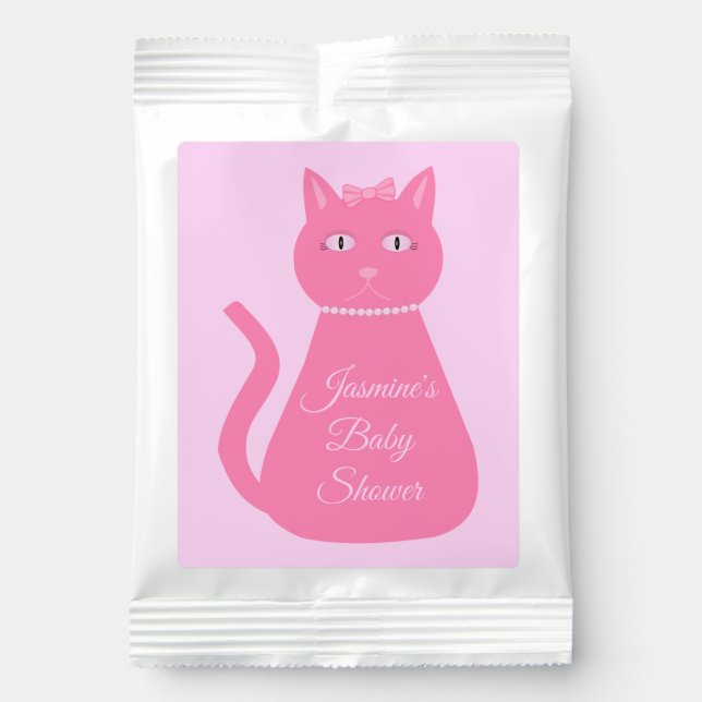 Pretty Pink Baby Girl Cat Custom Baby Shower Hot Chocolate Drink Mix (Front)