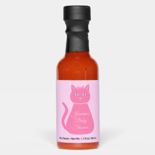 Pretty Pink Baby Girl Cat Custom Baby Shower Hot Sauces