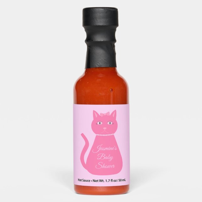 Pretty Pink Baby Girl Cat Custom Baby Shower Hot Sauces (Front)