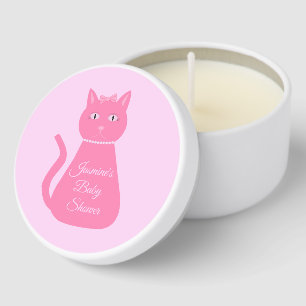 Pretty Pink Baby Girl Cat Custom Baby Shower Mini Candle Favors
