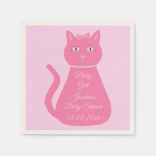 Pretty Pink Baby Girl Cat Custom Baby Shower Napkins