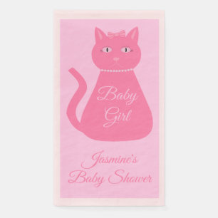 Pretty Pink Baby Girl Cat Custom Baby Shower Paper Guest Towels