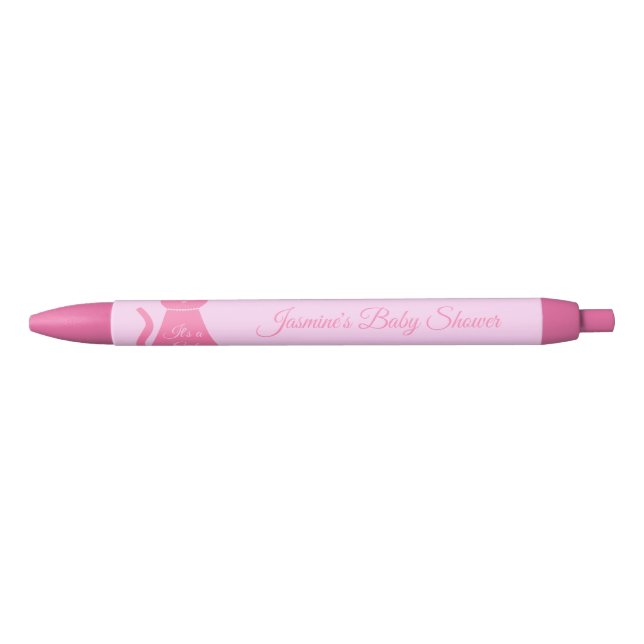 Pretty Pink Baby Girl Cat Custom Baby Shower Pen (Front)