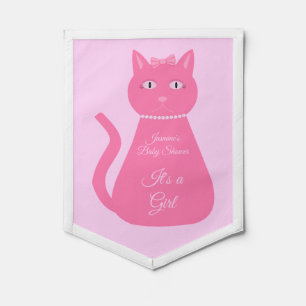 Pretty pink Baby Girl Cat Custom Baby Shower Pennant