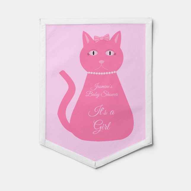 Pretty pink Baby Girl Cat Custom Baby Shower Pennant (Front)