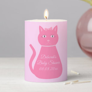 Pretty Pink Baby Girl Cat Custom Baby Shower Pillar Candle