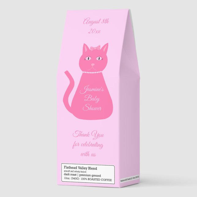 Pretty Pink Baby Girl Cat Custom Baby Shower Roasted Coffee (Front)