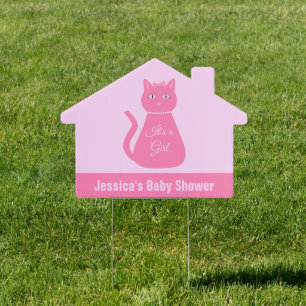Pretty Pink Baby Girl Cat Custom Baby Shower Sign