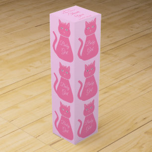 Pretty Pink Baby Girl Cat Custom Baby Shower Wine Box