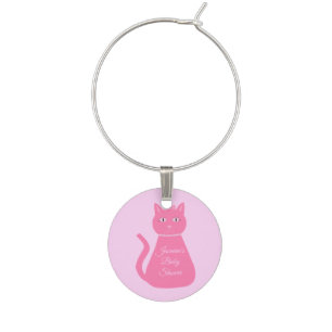 Pretty Pink Baby Girl Cat Custom Baby Shower Wine Charm