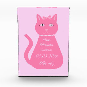 Pretty Pink Baby Girl Cat Custom Birth Acrylic Award