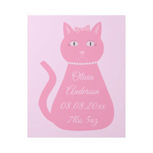 Pretty Pink Baby Girl Cat Custom Birth Celebration Gallery Wrap