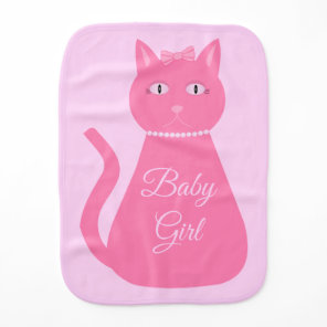 Pretty Pink Baby Girl Cat Custom Burp Cloth