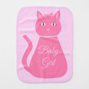 Pretty Pink Baby Girl Cat Custom Burp Cloth