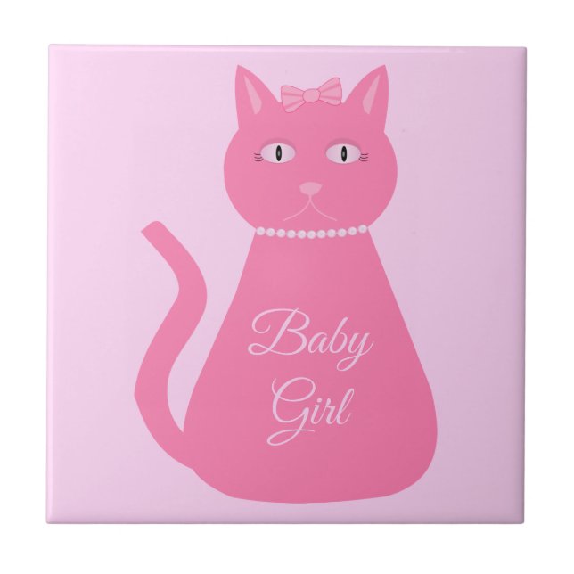 Pretty Pink Baby Girl Cat Custom Ceramic Tile (Front)