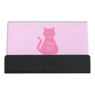 Pretty Pink Baby Girl Cat Custom Desk Business Card Holder