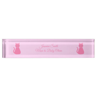 Pretty Pink Baby Girl Cat Custom Desk Name Plate