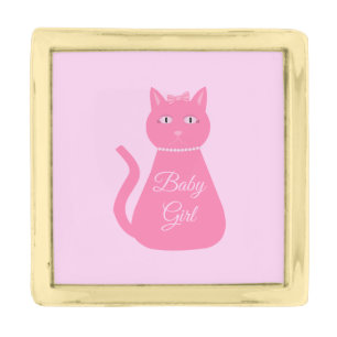 Pretty Pink Baby Girl Cat Custom Gold Finish Lapel Pin