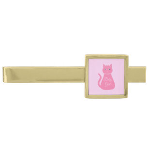 Pretty Pink Baby Girl Cat Custom Gold Finish Tie Bar