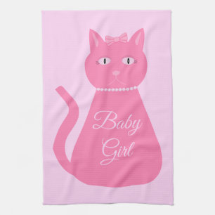 Pretty Pink Baby Girl Cat Custom Kitchen Towel