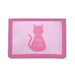 Pretty Pink Baby Girl Cat Custom Mom to Be Tri-fold Wallet