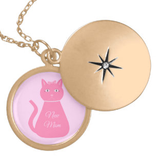 Pretty Pink Baby Girl Cat Custom New Mother Gold Plated Necklace