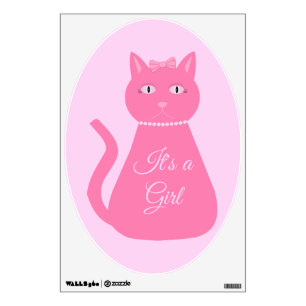 Pretty Pink Baby Girl Cat Custom Nursery Wall Decal