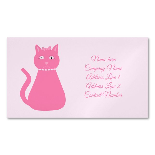 Pretty Pink Baby Girl Cat Custom Pet Sitter Business Card Magnet (Front)