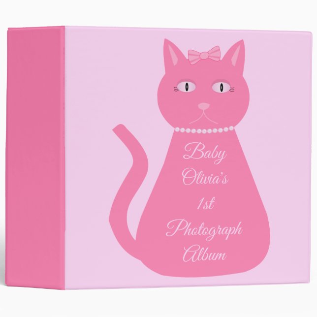 Pretty Pink Baby Girl Cat Custom Photo Album 3 Ring Binder (Front/Spine)