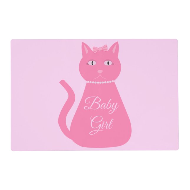 Pretty Pink Baby Girl Cat Custom Placemat (Front)
