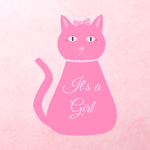 Pretty Pink Baby Girl Cat Custom Shaped Nursery Wall Decal