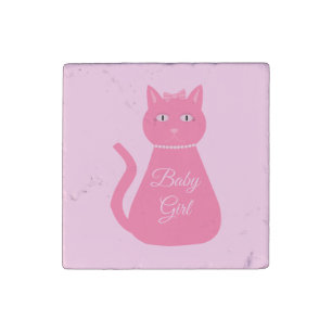 Pretty Pink Baby Girl Cat Custom Stone Magnet