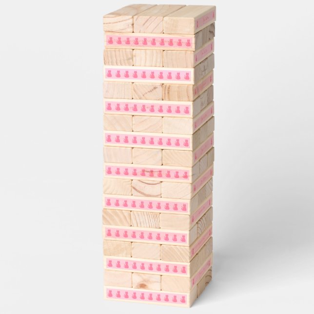 Pretty Pink Baby Girl Cat Custom Topple Tower (Assembled)