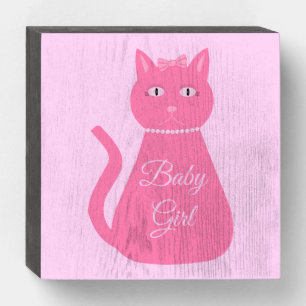 Pretty Pink Baby Girl Cat Custom Wooden Box Sign