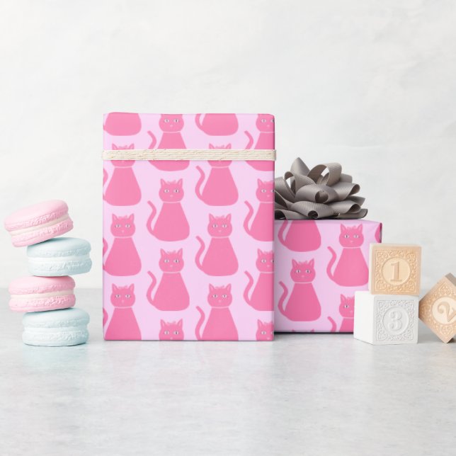 Pretty Pink Baby Girl Cat Patterned Wrapping Paper (Baby Shower)