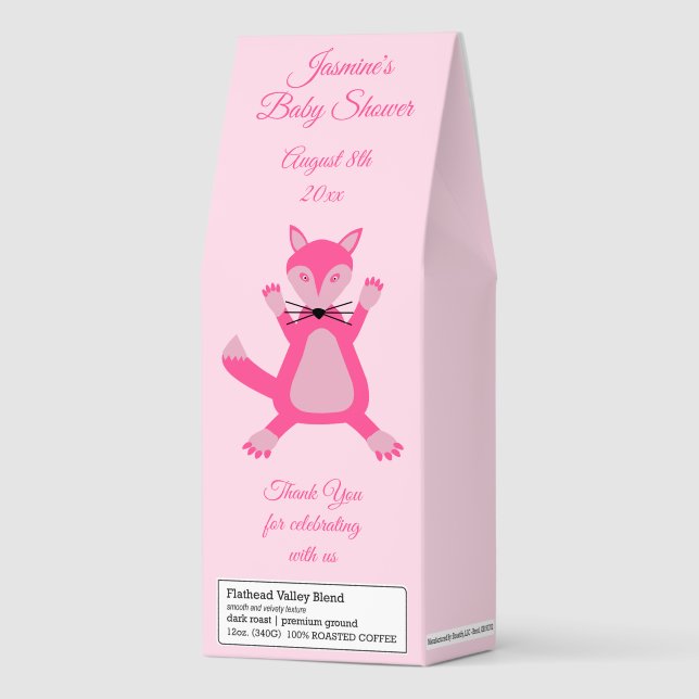 Pretty Pink Baby Girl Fox Baby Shower Custom Roasted Coffee (Front)