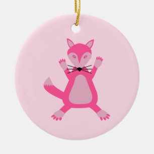 Pretty Pink Baby Girl Fox Birth Announcement Ceramic Ornament