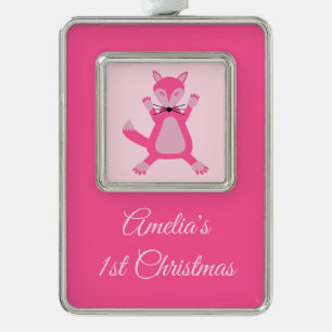 Pretty Pink Baby Girl Fox Custom 1st Christmas Ornament