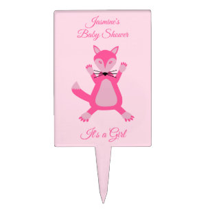 Pretty Pink Baby Girl Fox Custom Baby Shower Cake Topper