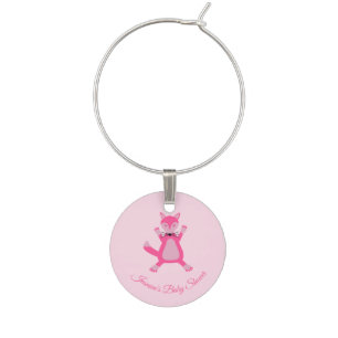 Pretty Pink Baby Girl Fox Custom Baby Shower Wine Charm