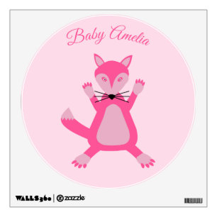 Pretty Pink Baby Girl Fox Custom Name Nursery Wall Decal