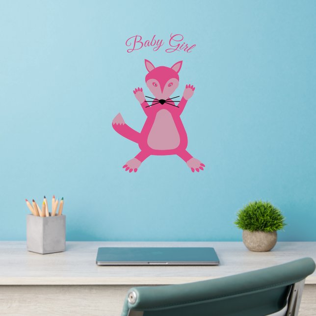 Pretty Pink Baby Girl Fox Custom Nursery Wall Decal (Home Office 2)