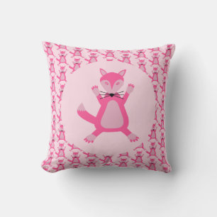 Pretty Pink Baby Girl Fox Patterned Double Sided Throw Pillow