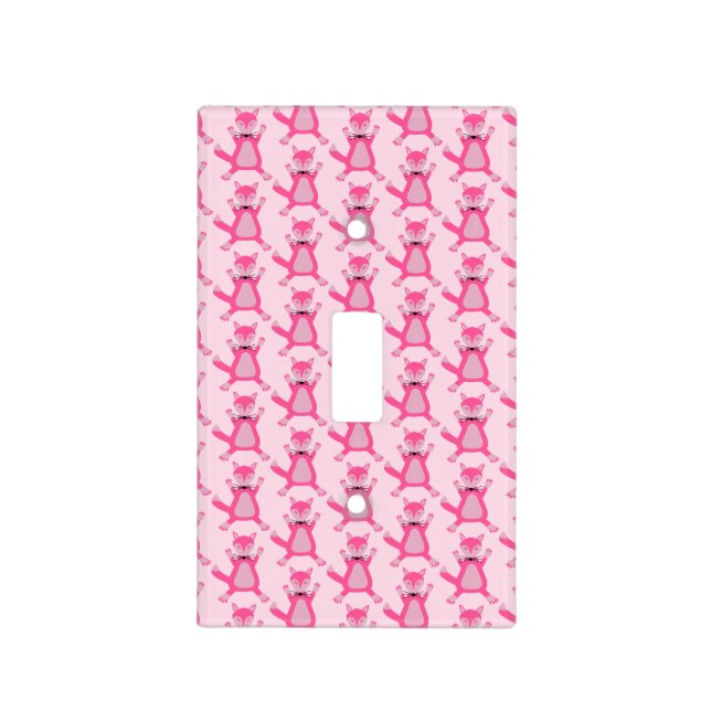 Pretty Pink Baby Girl Fox Patterned Nursery Light Switch Cover (Front)