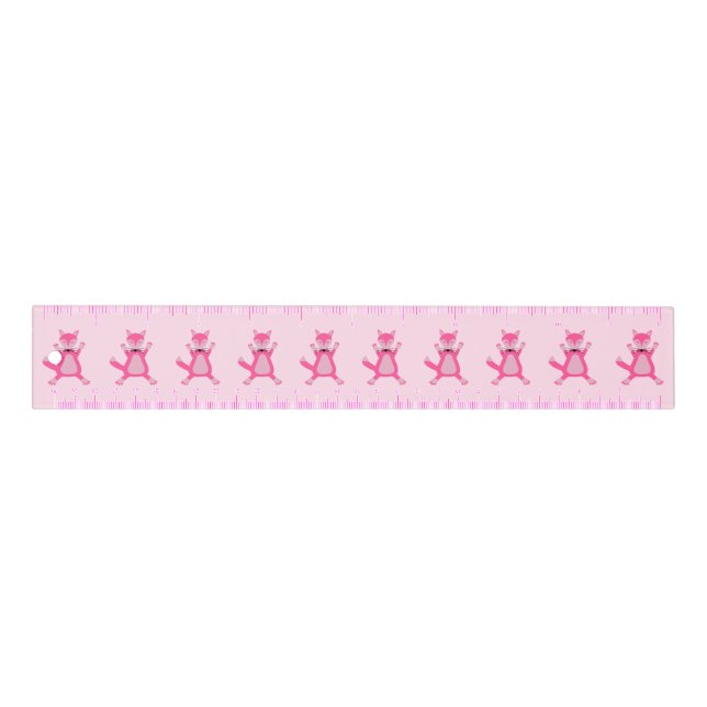 Pretty Pink Baby Girl Fox Patterned Ruler (Front)
