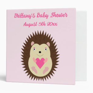Pretty Pink Baby Girl Hedgehog Baby Shower 3 Ring Binder